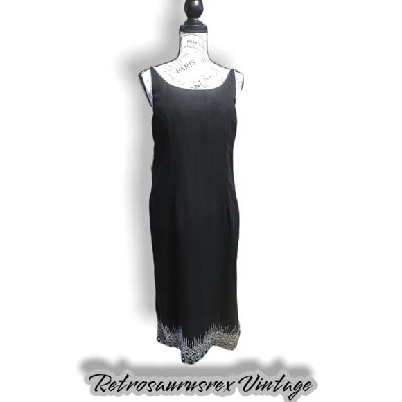 Vintage Laurence Kazar 1990’s Silver Beaded Little Black Dress, Large - Picture 10 of 11